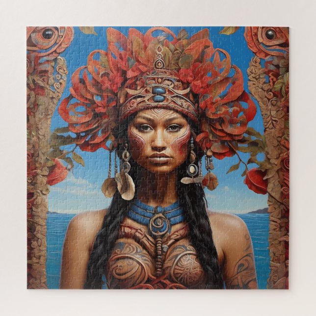 Quebra-cabeça Arte de Fusão Tribal Aztec Abstrato Vibrante (Vertical)