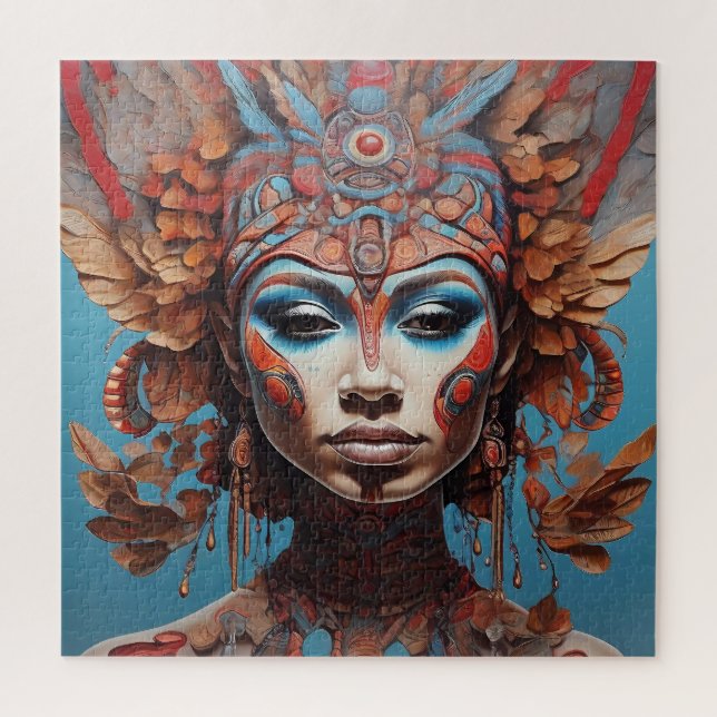 Quebra-cabeça Arte de Fusão Tribal Aztec Abstrato Vibrante (Vertical)