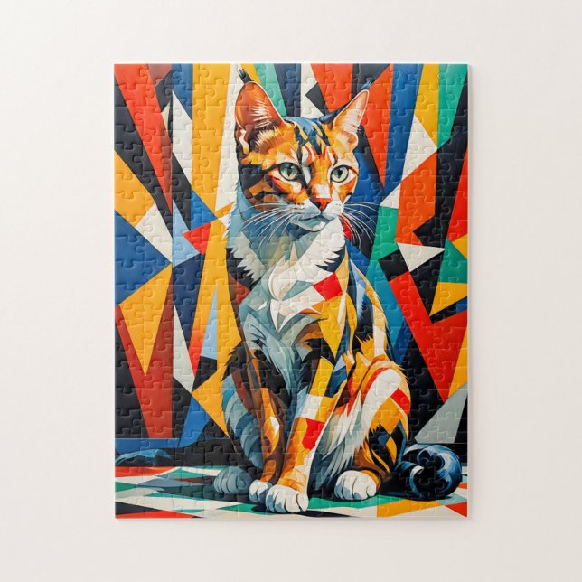 Quebra-cabeça Arte de Gato Abstrata Ousada (Vertical)