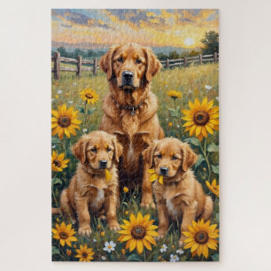 Quebra-cabeça Arte de Girassol de Prado com Golden Retriever