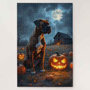 Quebra-cabeça Arte de Halloween da Abóbora Assombrada do Boxer