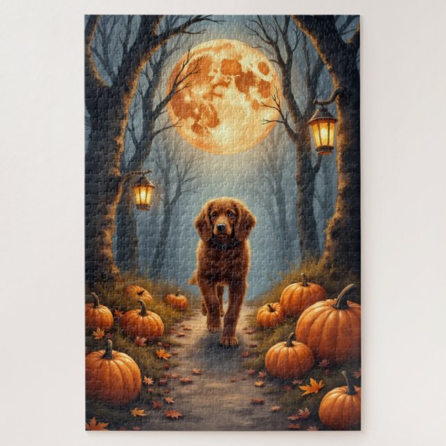 Quebra-cabeça Arte de Halloween da Brittany Spaniel na Floresta  (Vertical)