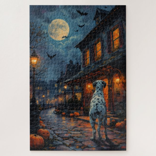 Quebra-cabeça Arte de Halloween da Casa de Bombeiros Assombrada  (Vertical)