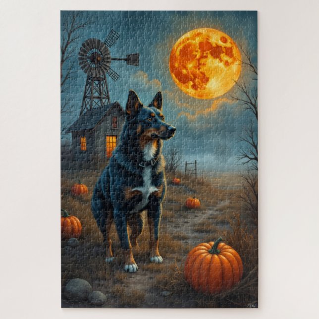 Quebra-cabeça Arte de Halloween da Fazenda Assombrada do Blue He (Vertical)