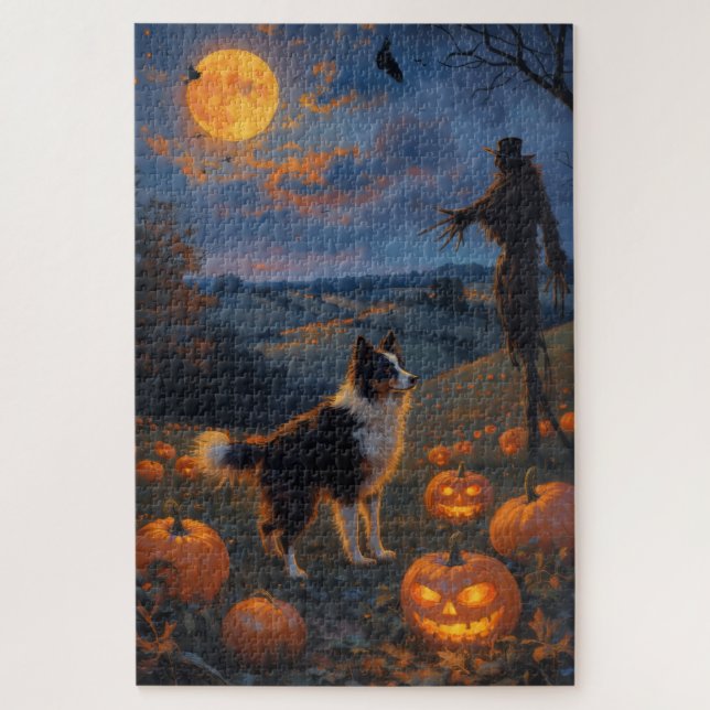 Quebra-cabeça Arte de Halloween de Border Collie em Campo de Abó (Vertical)