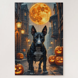 Quebra-cabeça Arte de Halloween do Bull Terrier Gótico Beco