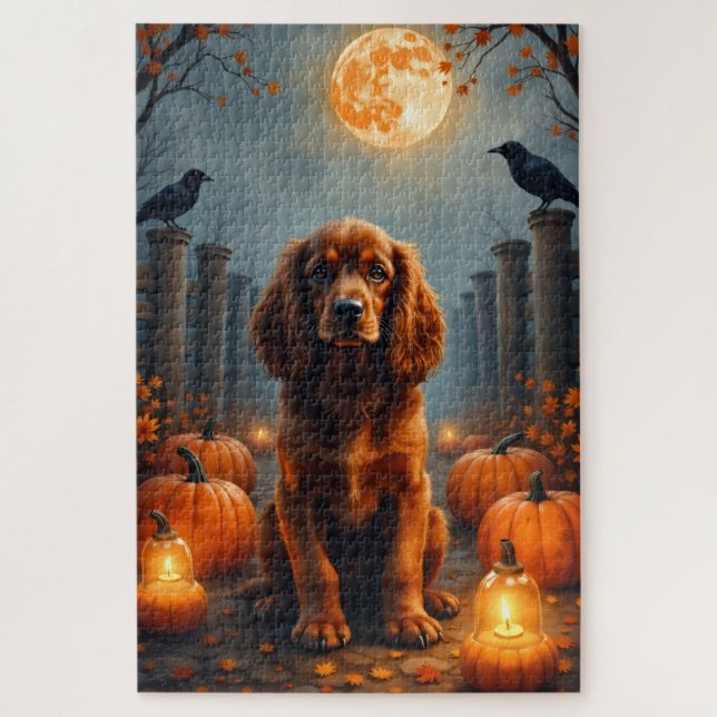 Quebra-cabeça Arte de Halloween do Cocker Spaniel no Campo de Ab (Vertical)