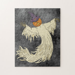Quebra-cabeça Arte de Halloween do Fantasma Cabeça de Abóbora