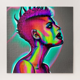 Quebra-cabeça Arte de IA Abstrata Colorida | Mulher com Mohawk