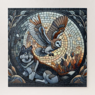 Quebra-cabeça Arte de IA de Mosaico de Coruja e Lobo