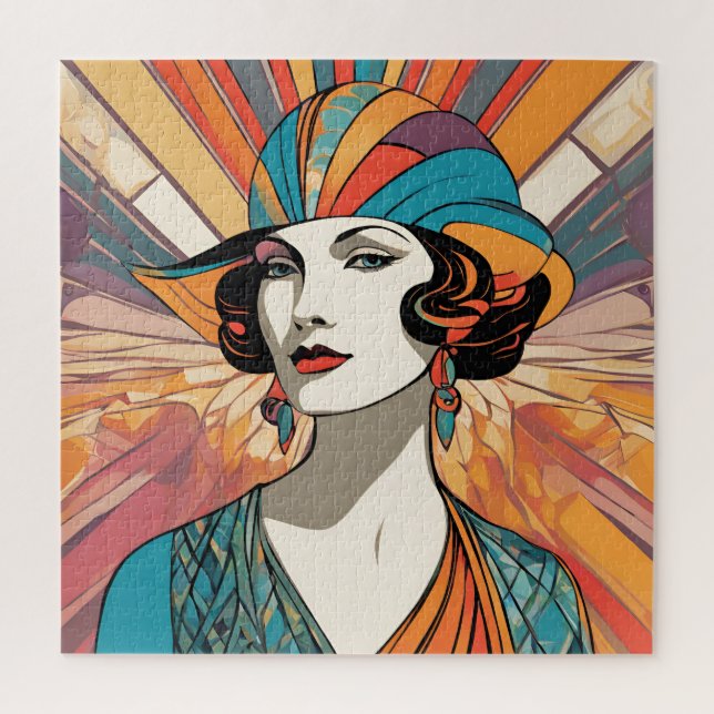 Quebra-cabeça Arte de IA inspirada no Art Déco com uma senhora e (Vertical)