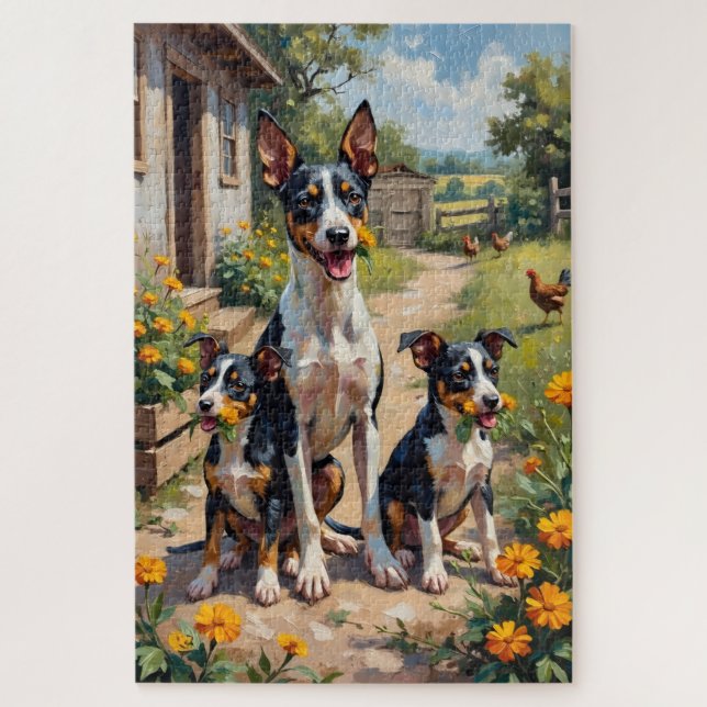 Quebra-cabeça Arte de Jardim de Fazenda do Rat Terrier (Vertical)