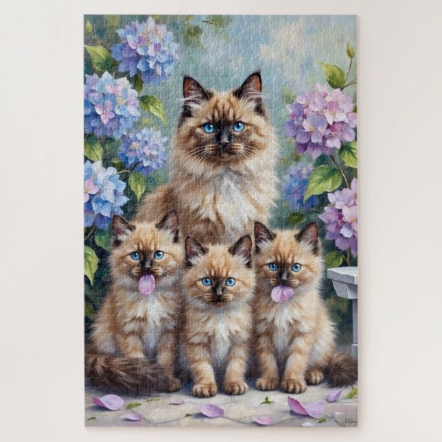 Quebra-cabeça Arte de Jardim de Hortênsias com Ragdoll (Vertical)