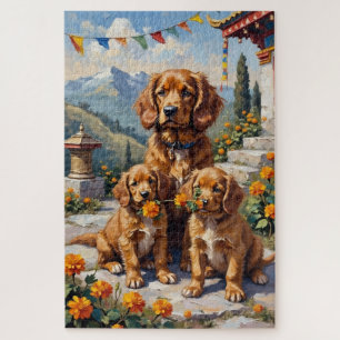 Quebra-cabeça Arte de Jardim de Mosteiro do Spaniel Tibetano
