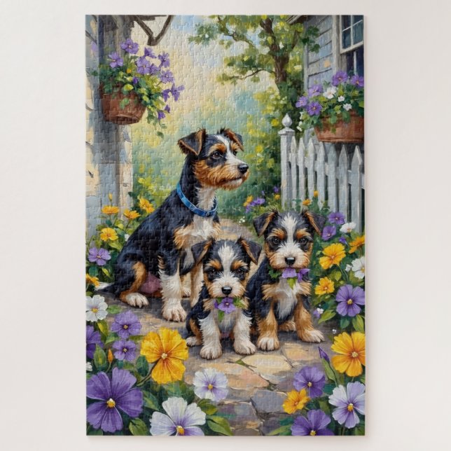 Quebra-cabeça Arte de Jardim de Pensamentos com Biewer Terrier (Vertical)