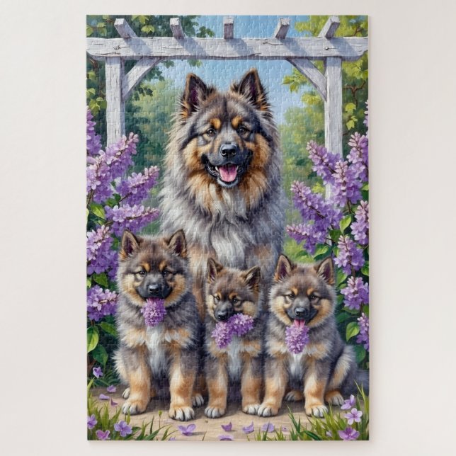 Quebra-cabeça Arte de Jardim Lilás Keeshond (Vertical)