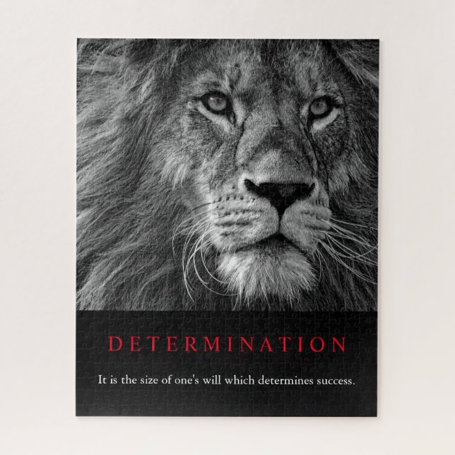 Quebra-cabeça Arte de Leão de Determinação Motivada Preta e Bran (Vertical)