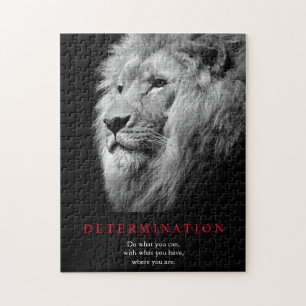 Quebra-cabeça Arte de Leão de Determinação Motivada Preta e Bran