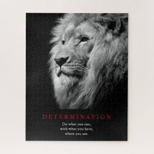 Quebra-cabeça Arte de Leão de Determinação Motivada Preta e Bran