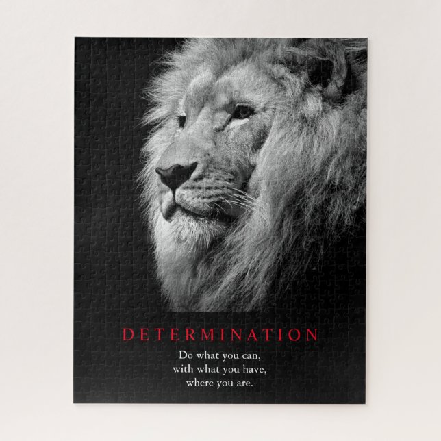 Quebra-cabeça Arte de Leão de Determinação Motivada Preta e Bran (Vertical)