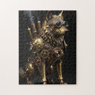 Quebra-cabeça Arte de Lobo Sentado Mecânico Steampunk