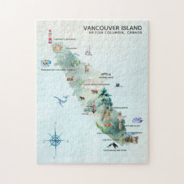Quebra-cabeça Arte de Mapa da Ilha de Vancouver em Aquarela