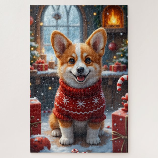 Quebra-cabeça Arte de Natal do Corgi (Vertical)