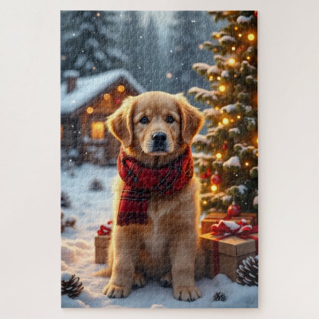 Quebra-cabeça Arte de Natal do Golden Retriever (Vertical)