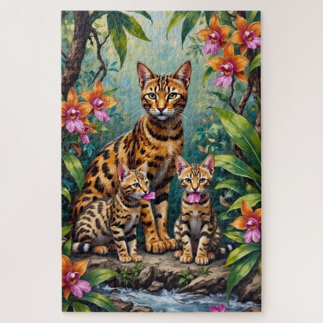Quebra-cabeça Arte de Orquídea de Gato Bengal Jungle (Vertical)