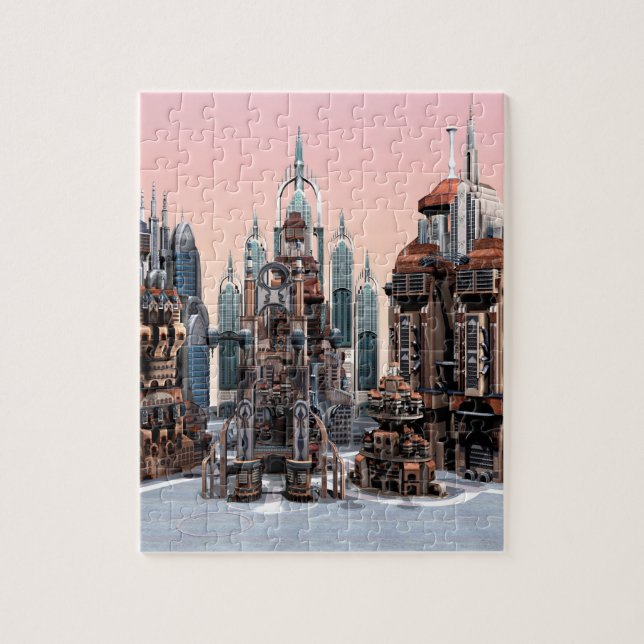 Quebra-cabeça Arte de Paisagem Urbana Futurista Pastel Fantasia (Vertical)