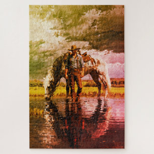 Quebra-cabeça Arte de Parede com Reflexo de Cowboy e Cavalo – Oc
