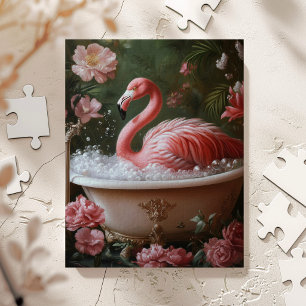 Quebra-cabeça Arte de Parede Floral Tropical de Flamingo na Banh