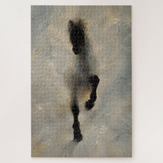 Quebra-cabeça Arte de Parede Pintura a Óleo Cavalo Preto Vista A