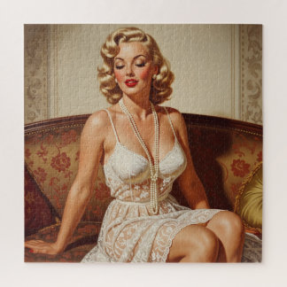 Quebra-cabeça Arte de pin-up loira bonita dos anos 50