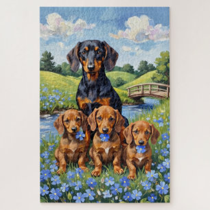 Quebra-cabeça Arte de Prado Esqueça-Me-Não Dachshund