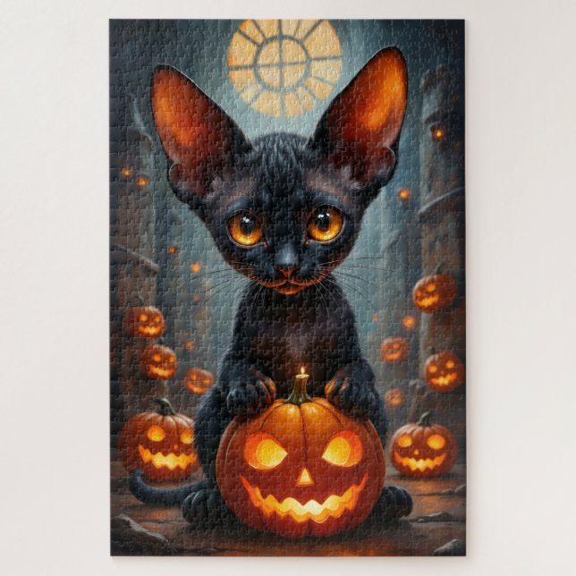 Quebra-cabeça Arte de retrato gótico de Halloween de Devon Rex (Vertical)