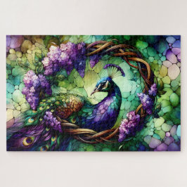 Quebra-cabeça Arte de Rodapé de Vidro Pintado Pavão Floral