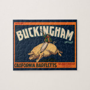 Quebra-cabeça Arte de rótulo de caixa de frutas vintage Cowboy e