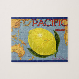 Quebra-cabeça Arte de rótulo de caixa de frutas vintage Pacific
