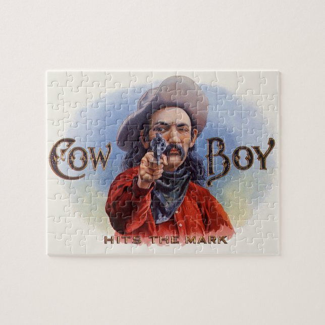 Quebra-cabeça Arte de Rótulo de Charuto Antigo, Cowboy Acerta o  (Horizontal)