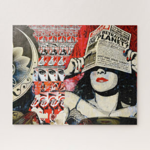 Quebra-cabeça Arte de rua Grunge de uma mulher segurando um jorn