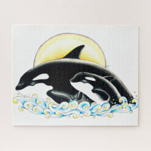 Quebra-cabeça Arte de tinta da família da baleia Orca