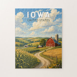 Quebra-cabeça Arte de Viagem Ilustração Vintage Iowa