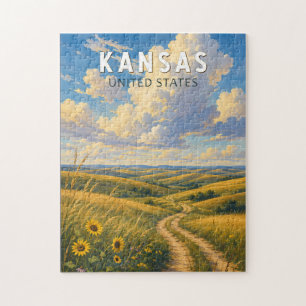 Quebra-cabeça Arte de Viagem Ilustrativo Vintage do Kansas