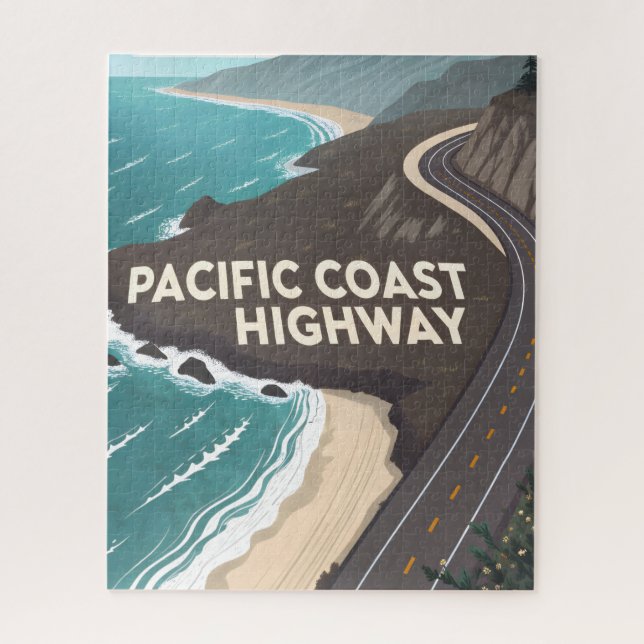 Quebra-cabeça Arte de Viagem Retro da Pacific Coast Highway (Vertical)