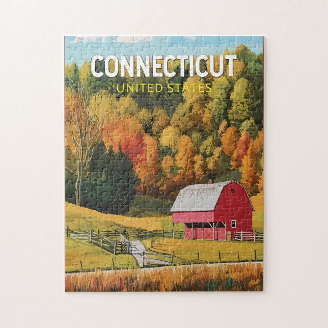 Quebra-cabeça Arte de Viagem Vintage Connecticut (Vertical)