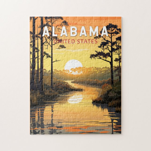 Quebra-cabeça Arte de Viagem Vintage do Alabama (Vertical)