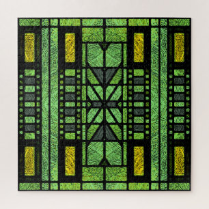 Quebra-cabeça Arte de Vidro Colorido Art Déco em Verde e Dourado