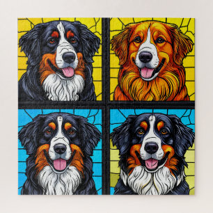 Quebra-cabeça Arte de Vidro Manchado de Cães Coloridos