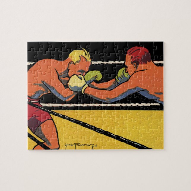 Quebra-cabeça Arte Deco Antigo Esportes Boxe, Boxeadores Socando (Horizontal)